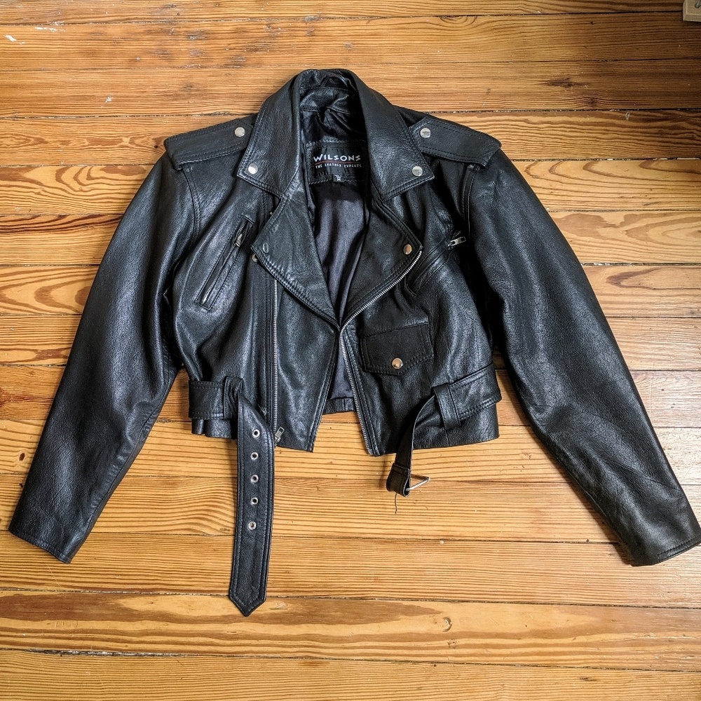 Wilsons Black Motorcycle Biker Leather Jacket